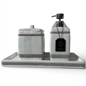 Elegant White and Silver Bath Accessory Set